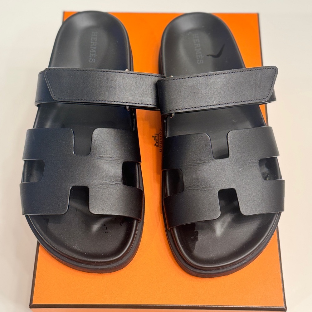 Hermes Black Chypre Sandals Size 38